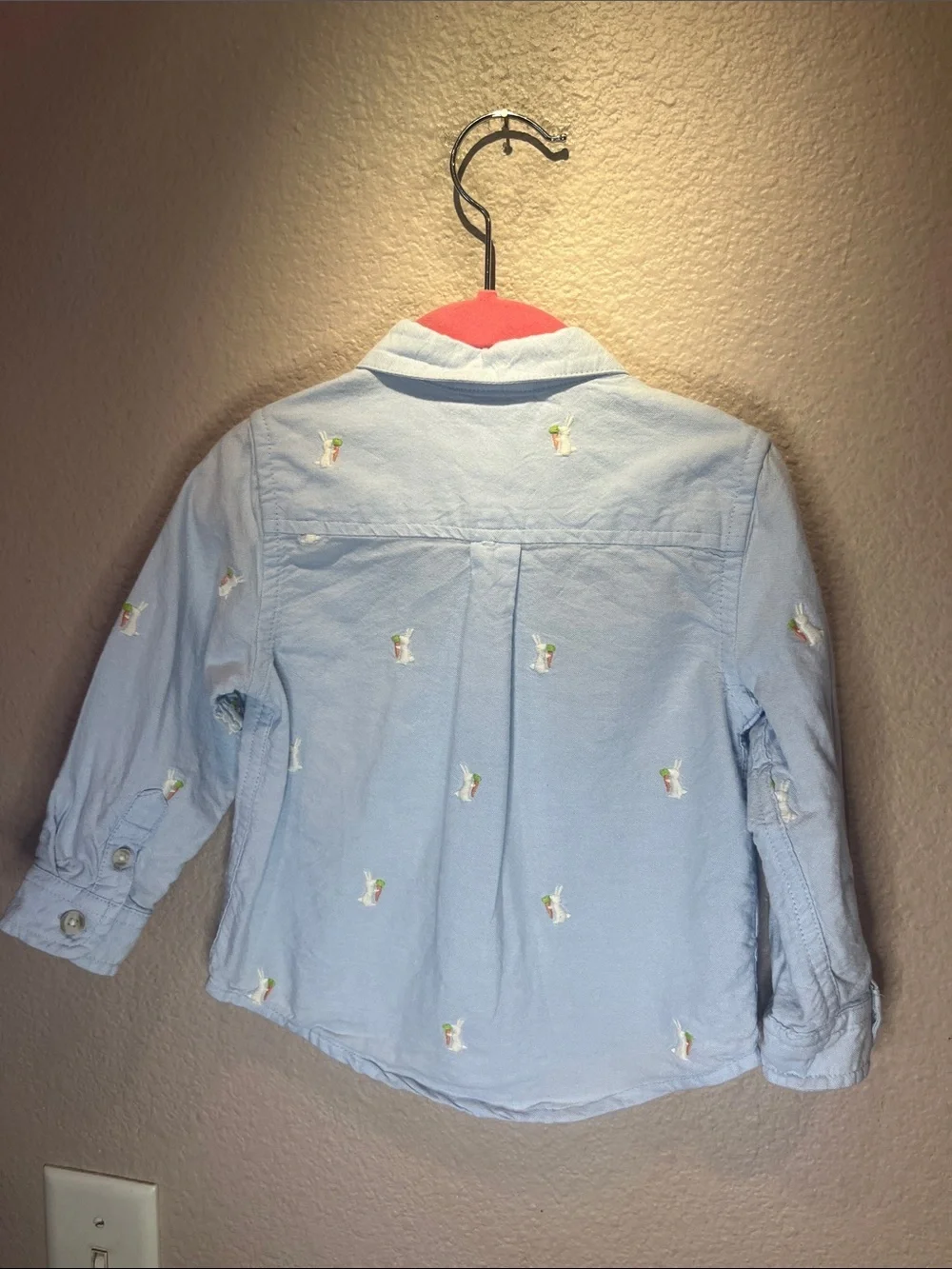 Gymboree Boys Embroidered Bunny Oxford Button Up Shirt Easter Blue 18-24 Months